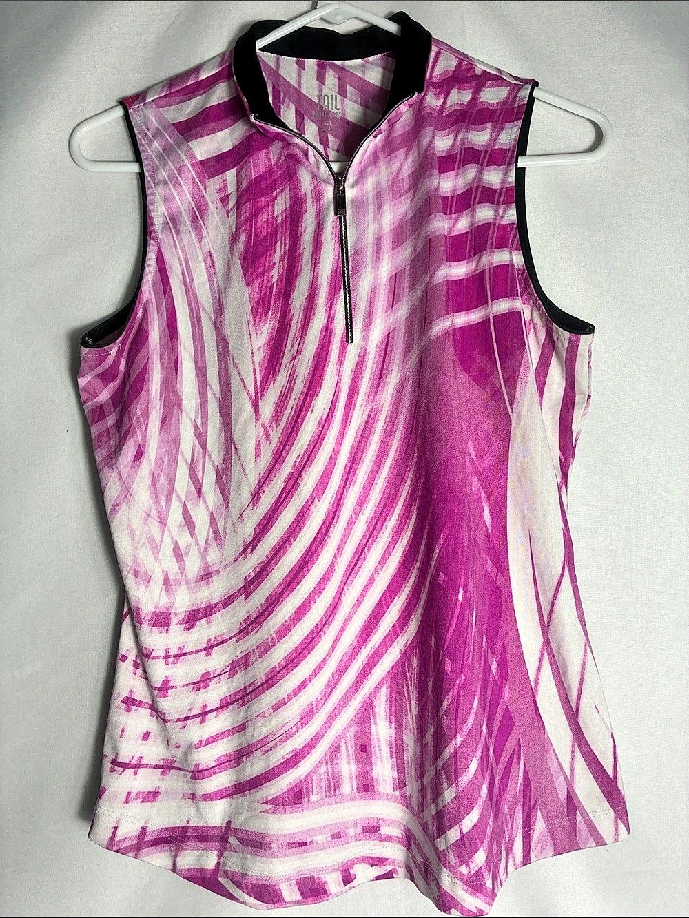 Tail Activewear Women’s Sleeveless Golf Top Pink Magenta Abstract Swirl 1/4 Zip
